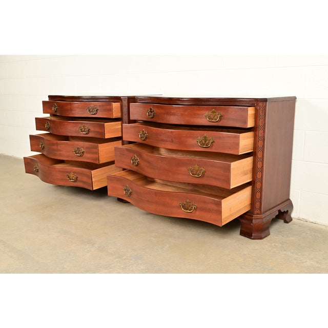 Baker Furniture Historic Charleston Chippendale Carved Mahogany Serpentine Front Dresser Chests, Pair For Sale In South Bend - Image 6 of 14