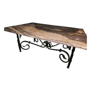 Vintage Hand Made Wrought Iron and Marble Coffee Table, Beautiful Colors and Patterns For Sale