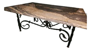 Vintage Hand Made Wrought Iron and Marble Coffee Table, Beautiful Colors and Patterns