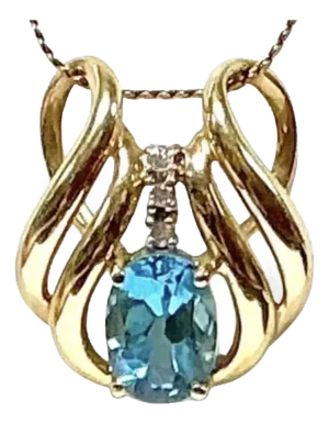 14kt Yellow Gold Blue Topaz With Diamond Pendant