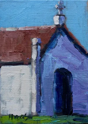 Mausoleum Crypt Contemporary Architectural Oil Painting