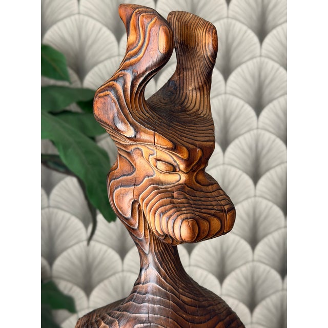 Wood Vintage Mid-Century Modern Retro 1960s Tiki Polynesian Wood Carved Brutalist Sculpture Attributed to Witco For Sale - Image 7 of 18