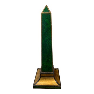 Vintage Hand Painted Faux Malachite Tole Obelisk For Sale