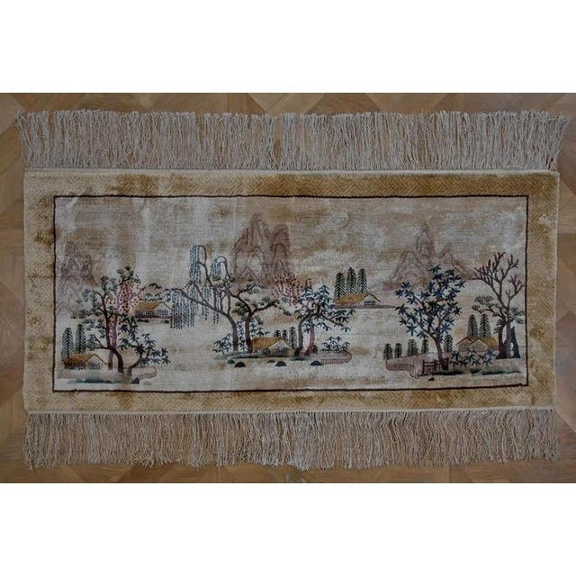 Beige Silk Pictorial Rug with Landscape For Sale - Image 8 of 8