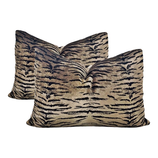 Animalia 14" X 24" Velour Velvet Pillows - A Pair For Sale