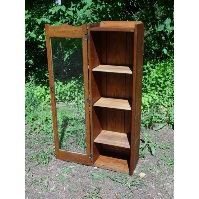 Wood Antique Solid Oak Glass Front Chimney Cabinet Bookcase Display Case Cupboard For Sale - Image 7 of 12