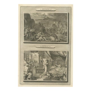Pieter Mortier, Angel Destroys the Assyrian Army and Hezekiah's Recovery, 1700, Engraving For Sale