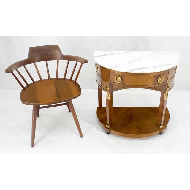 Walnut Marble Top Neoclassical Demi Lune Bronze Mount Console Table 1 Drawer For Sale - Image 13 of 18