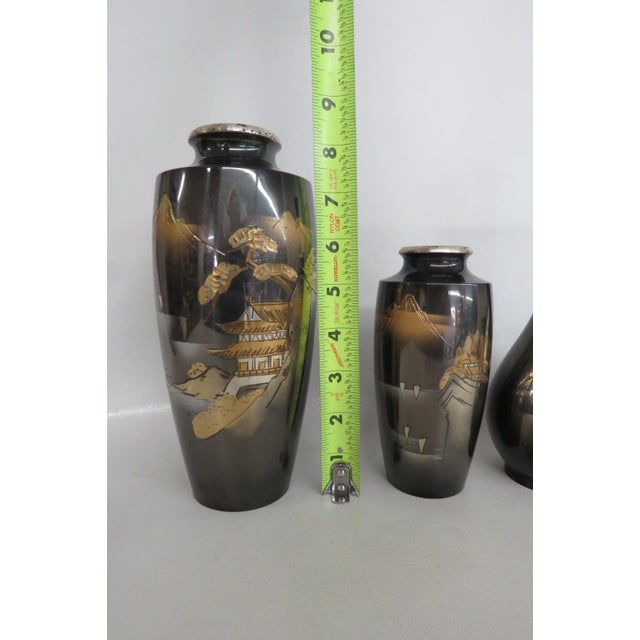 Metal Japanese Mixed Metal Vessels Set of 4 Chokin Style Decorative Containers 5038b For Sale - Image 7 of 18