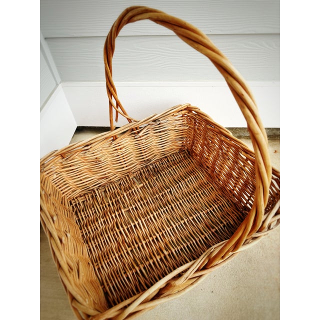 Large Vintage Handwoven Willow Gathering Basket For Sale - Image 9 of 10