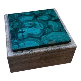 Vintage Italian Travertine and Green Marble Ashtray 1990s For Sale