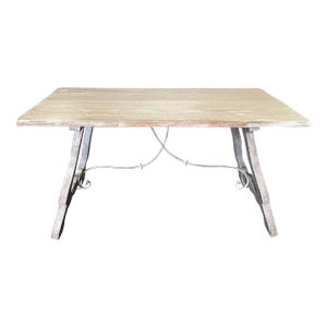 19th Century Cerused White Washed Spanish Dining Trestle Table
