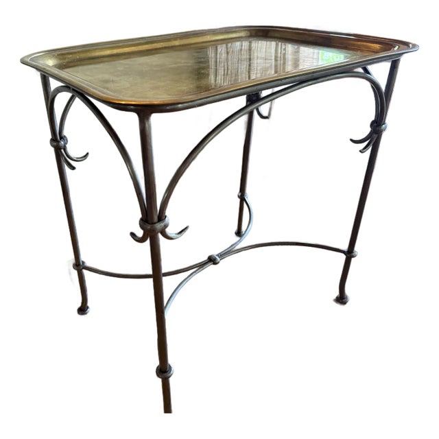 Early 20th Century Brass and Iron Tray Top Neoclassical Side Table For Sale