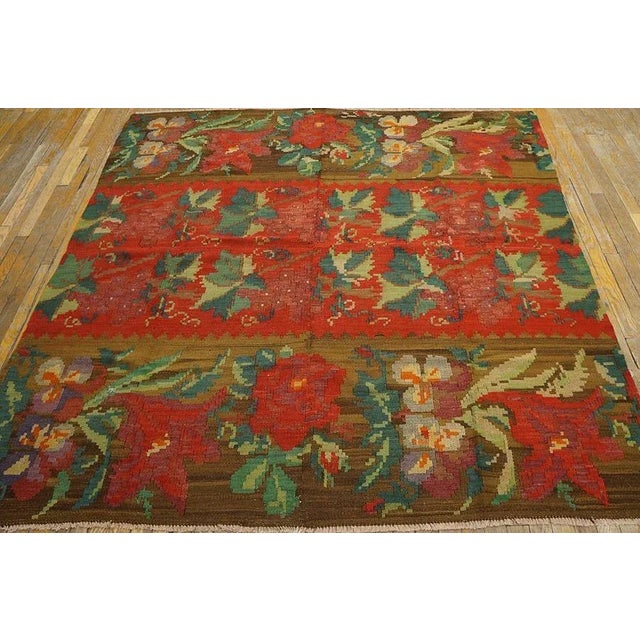 Early 20th Century Besserabian Flat-weave ( 6'7''x 7' - 200 x 214 ) Antique Besserabian Allover Floral Hand Knotted Pile...