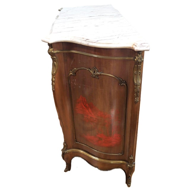 Vintage French Style Japanese Tansu Painted Bronze & Marble Top Commode Dresser For Sale - Image 4 of 18