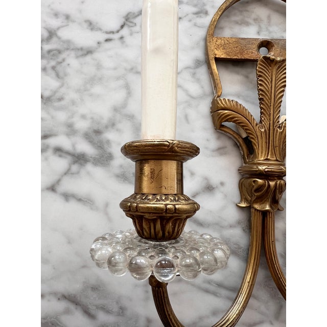 Antique Louis XIV Style Brass Bronze Two-Arm Wall Sconces Pair of Two For Sale - Image 12 of 15