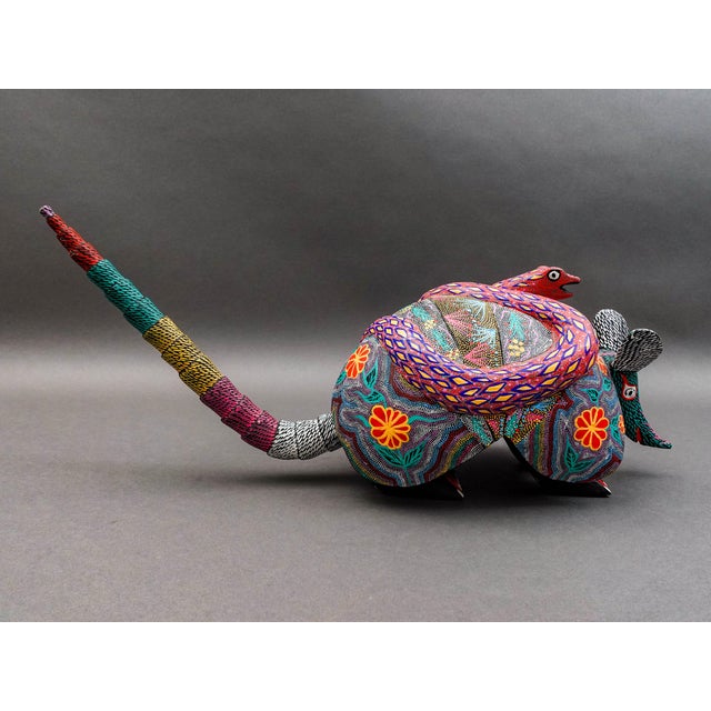 Mid 20th Century Oaxacan Wood Carved Painted Armadillo Snake Alebrije Mexican Art Sculpture 21.5" For Sale - Image 4 of 8