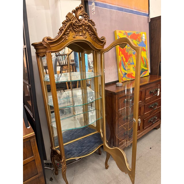 Louis XV Style Giltwood Curio Display Cabinet, 1970's For Sale - Image 9 of 14