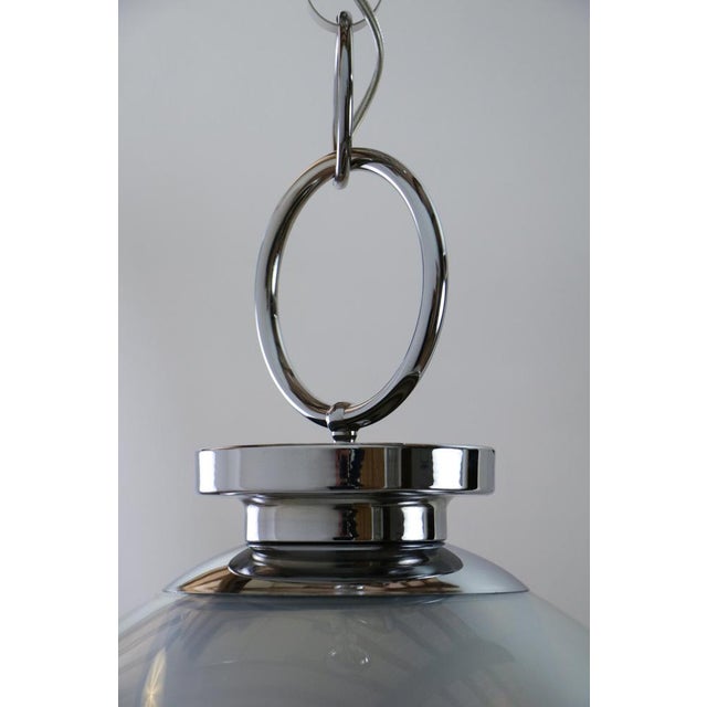 Gray Mid-Century Italian Space Age Pendant Lamp in Glass and Steel from Mazzega, 1970s For Sale - Image 8 of 14