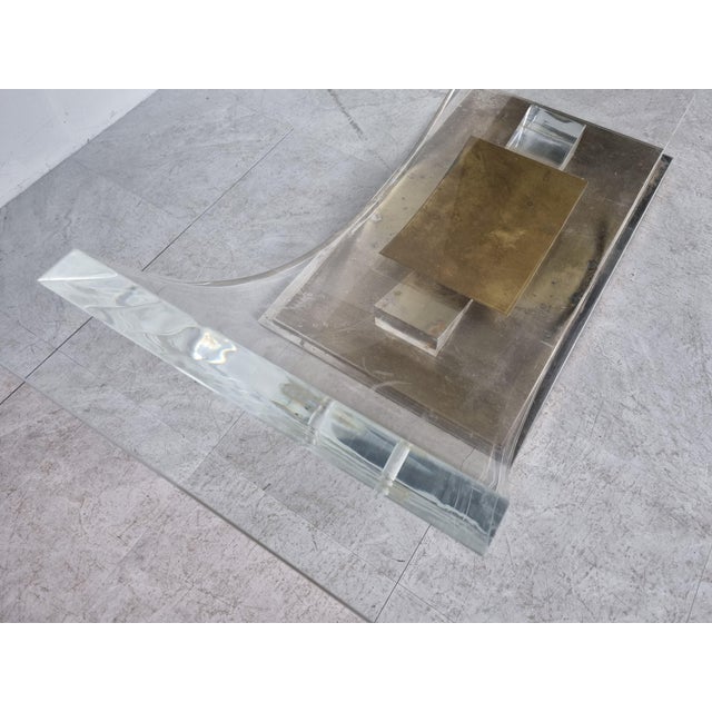 Acrylic Glass and Brass Arch Coffee Table, 1970s For Sale - Image 11 of 12