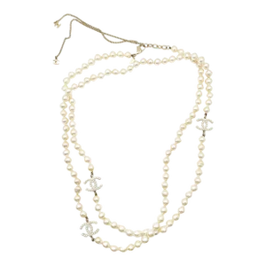 Chanel 3 Gold CC Pearl Faux Fresh Water Pearl Long Necklace