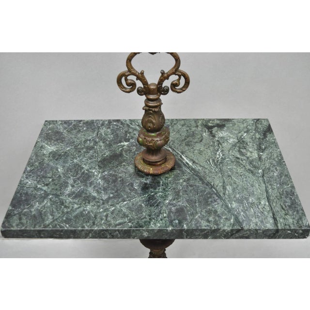 Antique Victorian Green Marble Cast Iron Pedestal Base Smoking Stand Side Table For Sale - Image 4 of 12