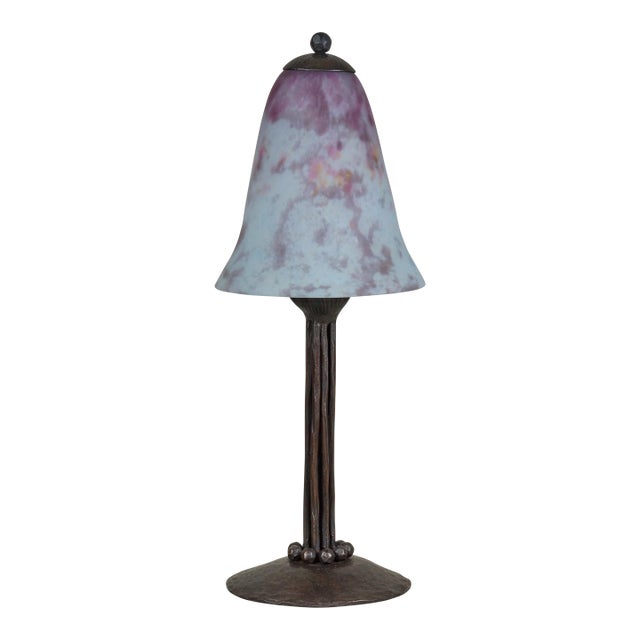 French Art Deco Table Lamp by Daum & Vasseur - Wrought Iron 1920s France For Sale