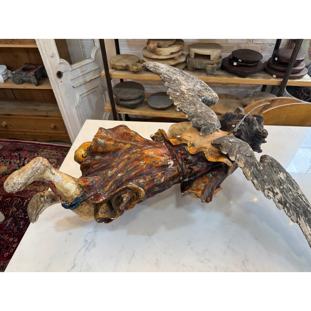 Antique Italian Carved Wood Angel, Original Paint, Circa 1880s For Sale - Image 12 of 17