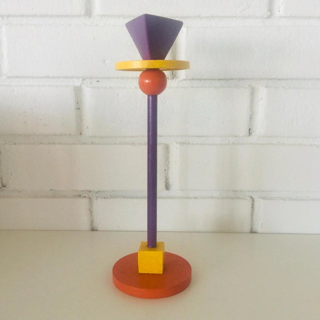Metal Ettore Sottsass Inspired Memphis Style Candlestick in Orange Purple and Yellow by Anna Efverlund for Ikea in the 1980s. For Sale - Image 7 of 7