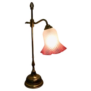 French Brass Desk Lamp with Opaline Glass Shade, 1950s For Sale