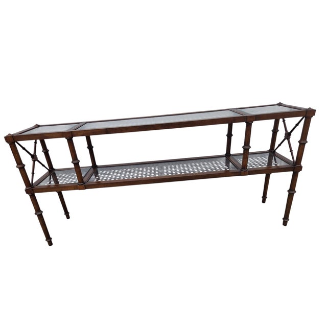 Hollywood Regency Vintage Faux Bamboo Cane Console Server Sideboard Sofa Table For Sale - Image 3 of 11