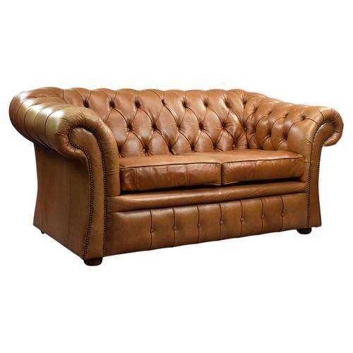 Tan Leather Two-Seater Chesterfield Sofa, 1980 For Sale - Image 9 of 9