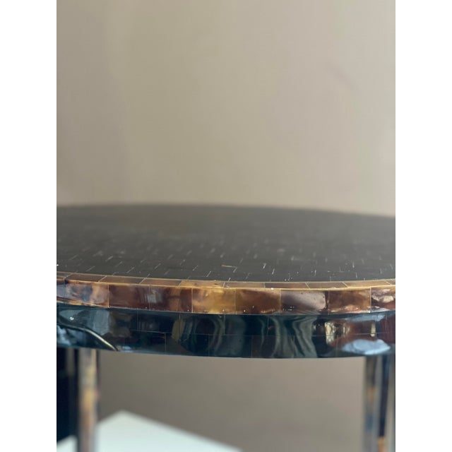 Maitland Smith Tessellated Faux Tortoise Shell Table W Brass Inlay For Sale - Image 9 of 13