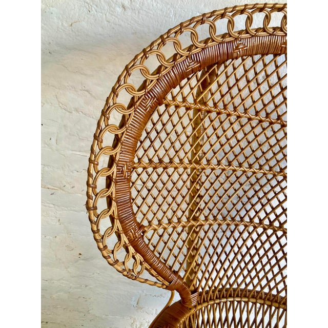 Light Yellow Vintage Italian Peacock Wicker Armchair, 1960s For Sale - Image 8 of 15