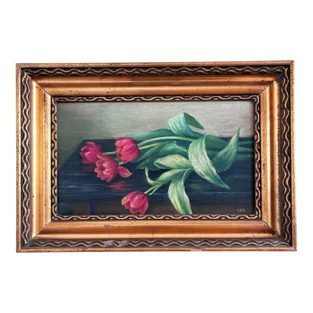 Danish Artist, Tulips Still Life, 1960s, Oil Painting on Canvas, Framed For Sale - Image 16 of 16