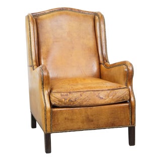 Vintage Cognac-Colored Sheep Leather Armchair For Sale