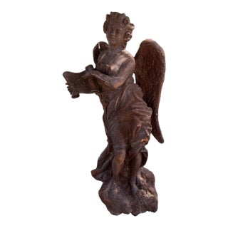 Antique Cast Iron Angel Garden Sculpture Statue For Sale