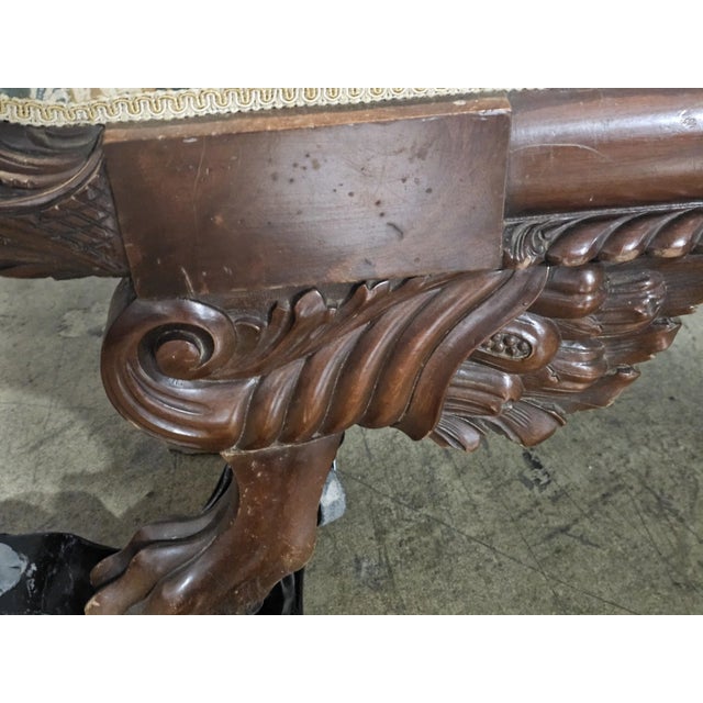 Antique American Empire Style Carved Mahogany Sofa Paw Feet Wedgewood Fabric For Sale In Cleveland - Image 6 of 12