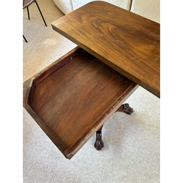 Early 20th Century Early 20th Century Mahogany Fold-Over Tea & Game Table With Carved Pedestal and Claw Feet For Sale - Image 5 of 12
