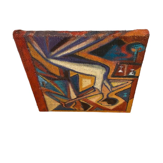 2000 - 2009 Vintage “Dancing on Burlap” Acrylic Painting on Coffee Sack Canvas by Thom Evans 22”x 22”x1.75” For Sale - Image 5 of 10