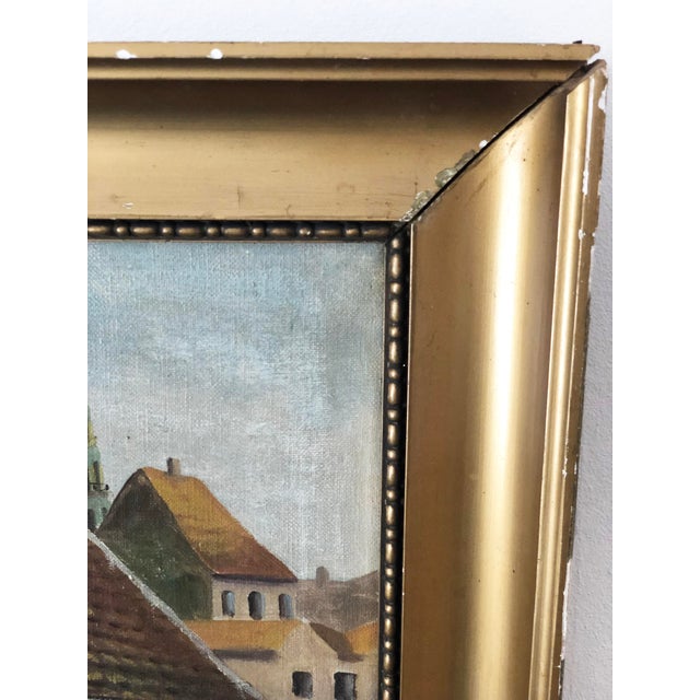 Red Vintage Original Cottage Oil Painting: Signed Large Countryside Art For Sale - Image 8 of 16