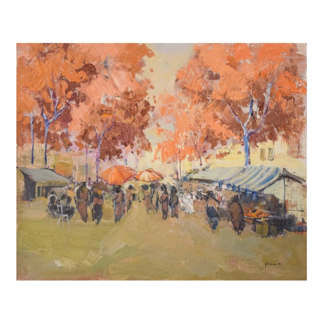 M. Casas, Autumn Market Scene, 1992, Oil on Canvas, Framed For Sale
