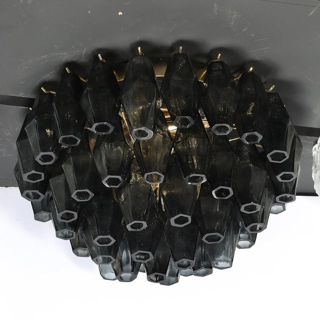 Dark Gray Modernist Handblown Murano Smoked Glass Polyhedral Flush Mount W/ Brass Fittings For Sale - Image 8 of 16
