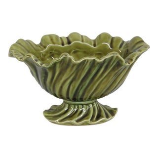 Sea Mist by Brody N 289 Seaweed Green Swirl Footed Bowl Small Planter For Sale