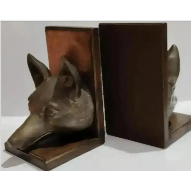 Art Deco Pair of 1970s Sarreid Ltd. Brass Fox Head Bookends For Sale - Image 3 of 7