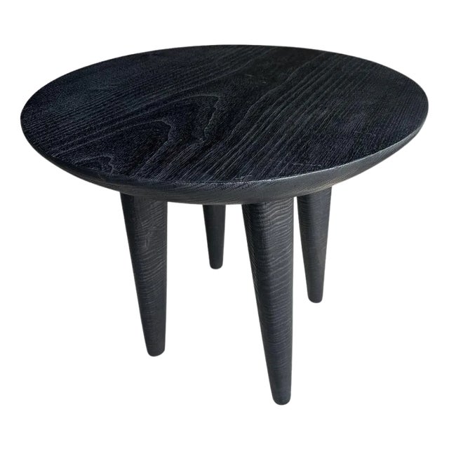 Andrianna Shamaris Minimalist Charred Round Side Table For Sale