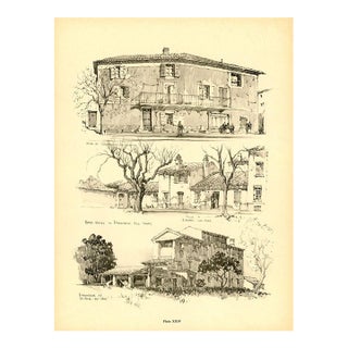 1920s, Provencal Hill Towns, French Rural Architecture Print, Original Antique Architecture Print, Lithograph For Sale