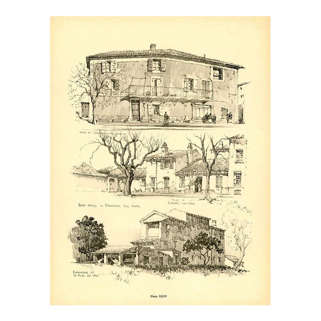 1920s, Provencal Hill Towns, French Rural Architecture Print, Original Antique Architecture Print, Lithograph For Sale