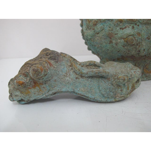Chinese Bronze Ware Ritual Wine Multi Headed Beast Sheep Lidded Guang Vessel For Sale - Image 13 of 18