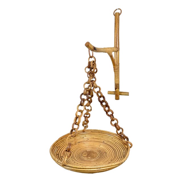 Rattan & Bamboo Wall Stand Flower Plant Holder, Italy, 1960s For Sale